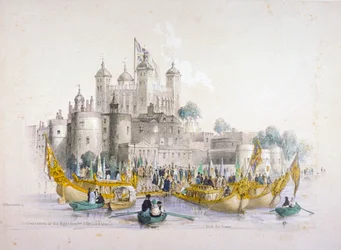 Lord Mayor Thomas Johnson och hans följe går ombord från Towern i London, 1840