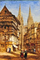St Corentin of Quimper Cathedral, ca 1860 (olja på papper ombord)