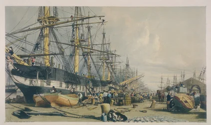 Utsikt över West India Docks från sydost, 1840