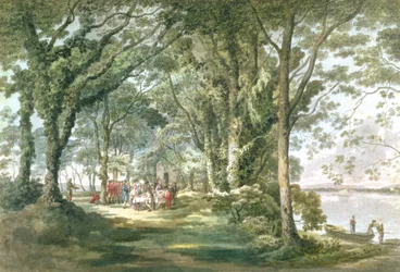 Landskap med figurer vid en utomhusmåltid, 1760-1782