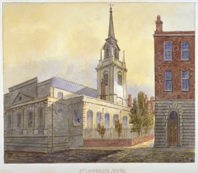 Church of St Lawrence Jewry från Guildhall Yard, City of London, 1810.