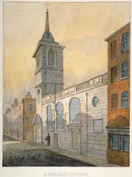 Sydostvy över Church of St Margaret Lothbury, City of London, 1815.