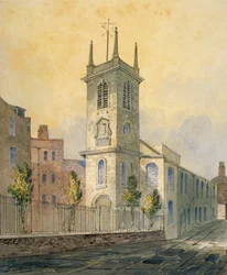 Sydvästlig utsikt över Church of St Olave Jewry, City of London, 1815