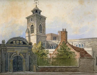 Vy över St Olave-kyrkan, Hart Street, från Seething Lane, City of London, 1815