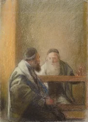 Interiör med två rabbiner (pastell på papper)