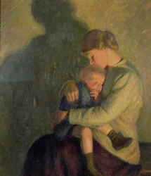 Mor och barn: Candlelight (olja på duk)