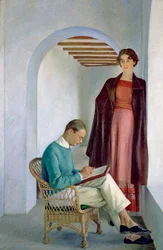 Konstnärens son och hans hustru eller två figurer i en interiör, ca 1930-35 (olja på duk)