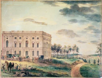 A View of the Capitol of Washington innan den brändes ner av britterna, ca 1800 (wc på papper)