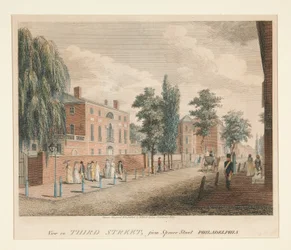 Utsikt på Third Street, från Spruce Street Philadelphia