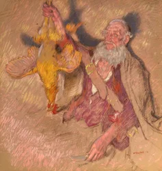 Studie av en man som håller en kuk för Highland Raiders, 1918 (olja på papper)