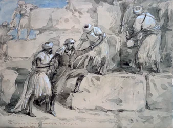 Österrikes kejsare som bestiger den stora pyramiden, Egypten, 1869.