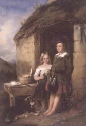 Highland Children vid dörren till en Bothy