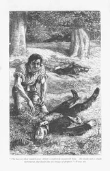 Adam Bede, efter att ha tagit över Arthur Donnithorne i ett slagsmål, blir förskräckt över att se sin rival ligga medvetslös. Adam Bede av George Eliot, publicerad första gången 1859. Illustration av William Small (1843-1929) från en upplaga publicerad c18