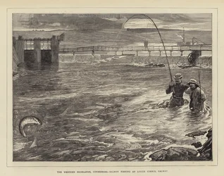 Det västra höglandet, Connemara, laxfiske vid Lough Corrib, Galway