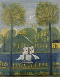 Under Full Sail, andra kvartalet 1800-talet (olja och kasein () på gips och lathund)