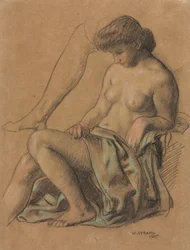 Draperad figur sittande
