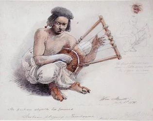 Nubian Playing Tambourine, 8 juli 1878 (penna och tvätt på papper)
