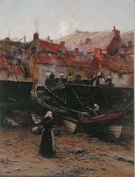 Quayside vid Staithes, Yorkshire (olja på duk)