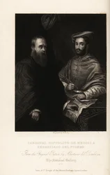 Porträtt av Sebastiano del Piombo, italiensk målare från högrenässansen och tidiga manéristiska perioder, cirka 1485-1547, med kardinal Ippolito de
