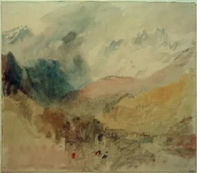 Mont-Blanc och le Chetif tittar över Pre-Saint Didier i Val dAosta