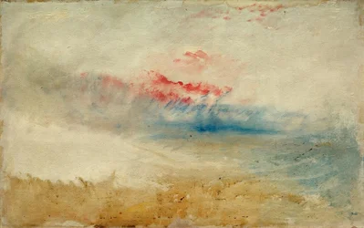 Röd himmel över en strand