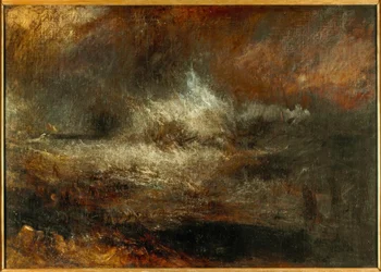 Stormigt hav med flammande vrak