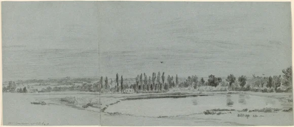 Vidsträckt landskap med en damm