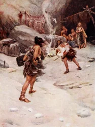 Förhistorisk man (färg litho)