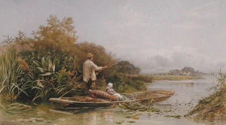 Ålfångare på Themsen, ca 1870 (akvarell på papper)