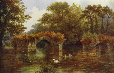 River Avon, Warwick Castle (färg litho)