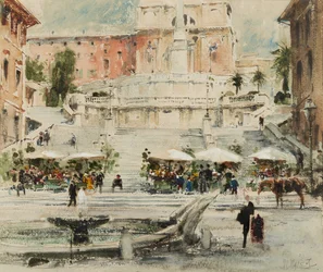 Rom: Piazza di Spagna, 1909 (penna, pensel, bläck, wc och gouache på papper)