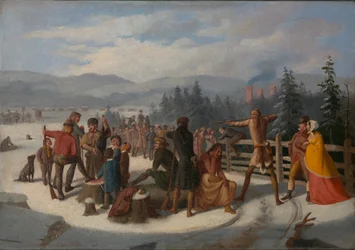 Scener från pionjärerna av Cooper, Deerslayer vid skjutmatchen, ca. 1850.