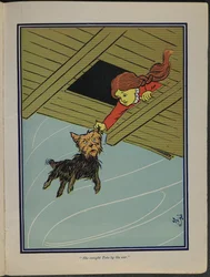 "Hon tog Toto i örat", illustration från "Den underbara trollkarlen från Oz" av Lyman Frank Baum