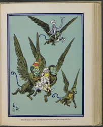 "Aporna fångade Dorothy i sina armar och flög iväg med henne", illustration från "Den underbara trollkarlen från Oz" av Lyman Frank Baum