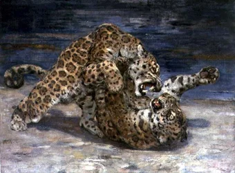 Leopards Fighting, ca 1910 (olja på duk)