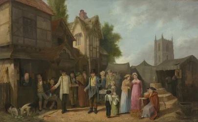 Scen utanför ett värdshus, kanske vid Long Ashton, Bristol, ca 1824 (olja på panel)
