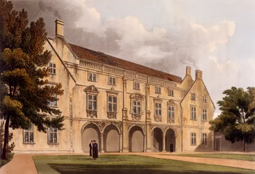 Magdalene College Library, Cambridge, från "The History of Cambridge", graverad av Joseph Constantine Stadler (fl.1780-1812), utgiven av R. Ackermann, 1815 (akvatint i färg).