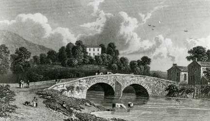 Greta Hall och Keswick Bridge, graverade av E. Francis, 1842