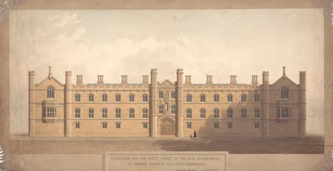 Höjd för västfronten av New Quadrangle av Corpus Christi College, Cambridge