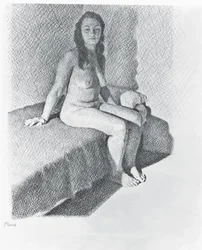 Sittande naken, ca 1968-74 (penna på papper)