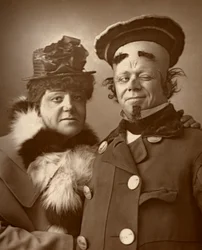 Harry Nicholls och Herbert Campbell, brittiska skådespelare Queen and the King, 1888.