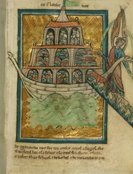 Djuren går in i Noaks ark, ca 1250 (bläck och måla på pergament)