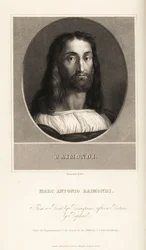 Porträtt av Marcantonio Raimondi, italiensk gravör, cirka 1470-1534