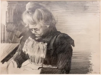 A Woman sewing (Femme cousant) (Penna på papper)