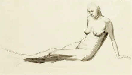 Sittande naken, ca 1919 (penna & tvätt över penna)