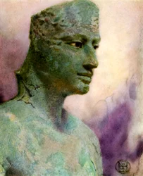 Huvudet av en bronsstaty av Pepy I, forntida egyptisk farao, 24-23:e århundradet f.Kr. 1926.