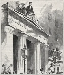 Abraham Lincoln, den tillträdande presidenten, talar till folket från Astor House-balkongen den 9 februari 1861