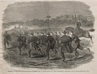 Ansvar för det första Massachusetts regementet på en rebellgevärsgrop nära Yorktown, 1862.