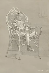 Barn sittande i en korgstol, 1874