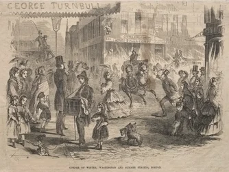 Corner Winter, Washington och Summer Streets, Boston, 1857.